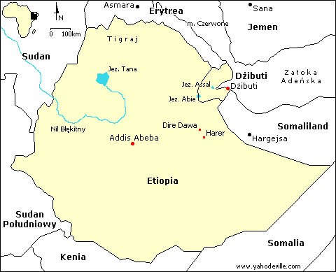 Mapa Etiopii i Dżibuti