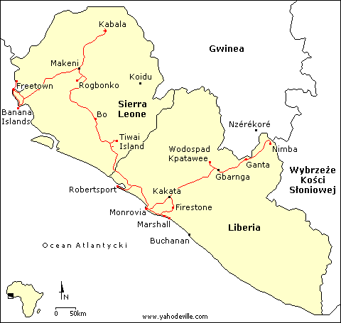 Mapa Sierra Leone i Liberii