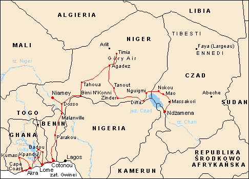 Mapa - Afryka Zachodnia - Ghana, Niger, Czad