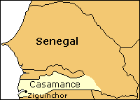 Mapa Casamance i Senegal